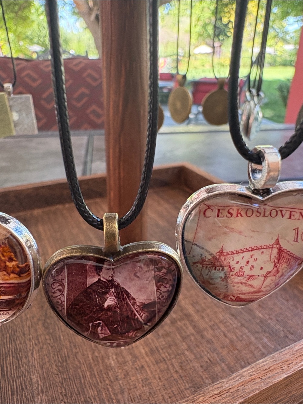 Vintage Artesian Heart Shaped Postage Stamp Glass Pendant Necklace - Picture 5 of 9